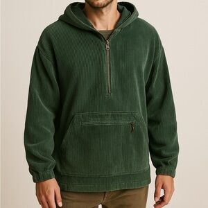 Vintage 90’s EXPRESS Corduroy Green 1/2 Zip Pullover Anorak Jacket Size Small